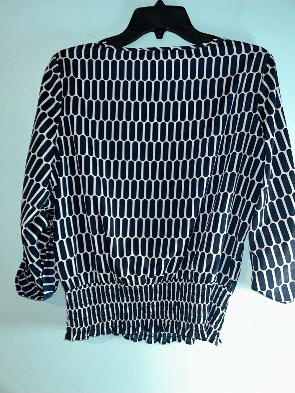 Michael Kors Navy & White Patterned Blouson Top
